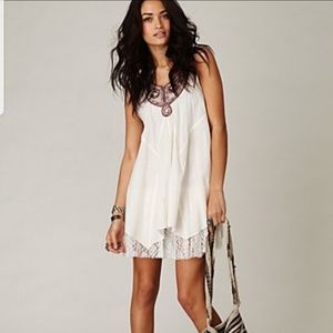 Free People Embroidered neckline dress off-white